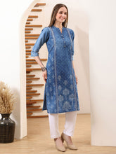 Neck Embroidered Denim Kurta
